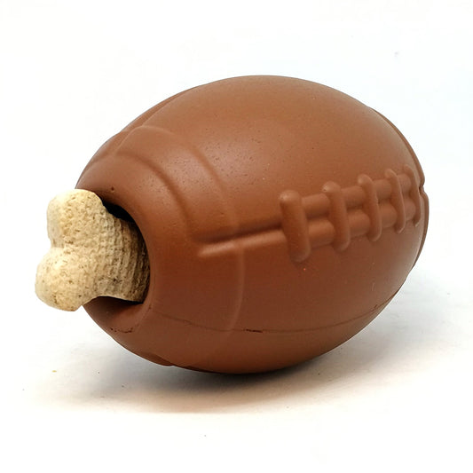 MKB Football Durable Rubber Chew Toy and Treat Dispenser - Large - Brown.