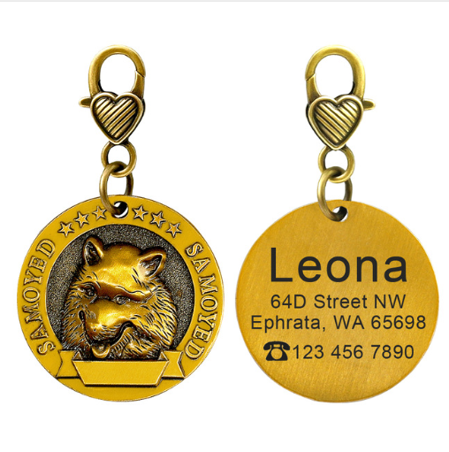 New dog identity card custom lettering tag Jin Mao Teddy dog bronze dog anti-lost pet brand.