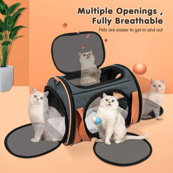 Cat Carrier Dog Arrier With Big Space TSA Airline Approved With Ventilation 5 Mesh Windows 4 Open Doors For Small Medium Cats Dogs Puppies.