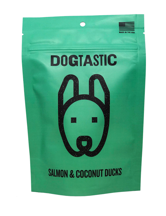 DT Dogtastic Salmon & Coconut Ducks Dog Treats.