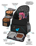Bundle: ODG Day/Night Walking Bag (Black), ODG Rolling Week Away Bag TM, ODG Dine Away Set TM (Med/Lg Dogs) (Black) and ODG Weekender Backpack TM (Black).