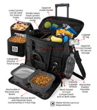 Bundle: ODG Day/Night Walking Bag (Black), ODG Rolling Week Away Bag TM, ODG Dine Away Set TM (Med/Lg Dogs) (Black) and ODG Weekender Backpack TM (Black).
