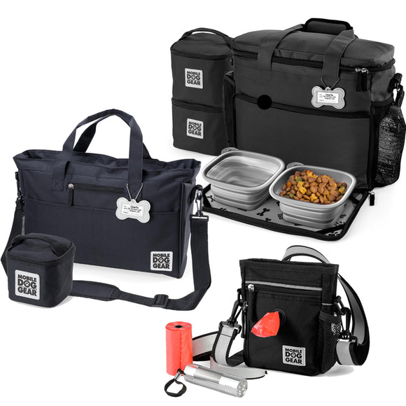 Bundle: ODG Day/Night Walking Bag (Black), ODG Day Away Tote Bag TM (Black) and ODG Week Away Bag TM (Med/Lg Dogs) (Black).
