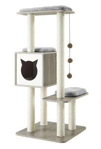 Elegant Wooden Modern Cat Tree Cat Condo Multi-Level Towers Cat Activity Tower with Scratching Posts, with Removable and Washable Mats (High Tower).