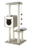 Elegant Wooden Modern Cat Tree Cat Condo Multi-Level Towers Cat Activity Tower with Scratching Posts, with Removable and Washable Mats (High Tower).