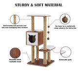 Elegant Wooden Modern Cat Tree Cat Condo Multi-Level Towers Cat Activity Tower with Scratching Posts, with Removable and Washable Mats (High Tower).