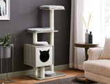 Elegant Wooden Modern Cat Tree Cat Condo Multi-Level Towers Cat Activity Tower with Scratching Posts, with Removable and Washable Mats (High Tower).