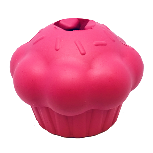 Cupcake Durable Rubber Chew Toy & Treat Dispenser - Pink.