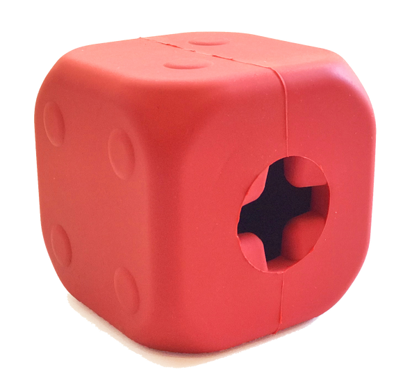 MKB Dice Toy Durable Rubber Chew Toy & Treat Dispenser - Large - Red.