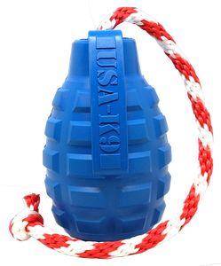 USA-K9 Grenade Durable Rubber Chew Toy, Treat Dispenser, Reward Toy, Tug Toy, and Retrieving Toy.