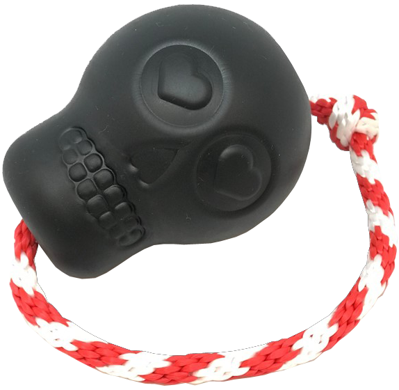 USA-K9 Magnum Skull Durable Rubber Chew Toy, Treat Dispenser, Reward Toy, Tug Toy, and Retrieving Toy - Black Magnum.