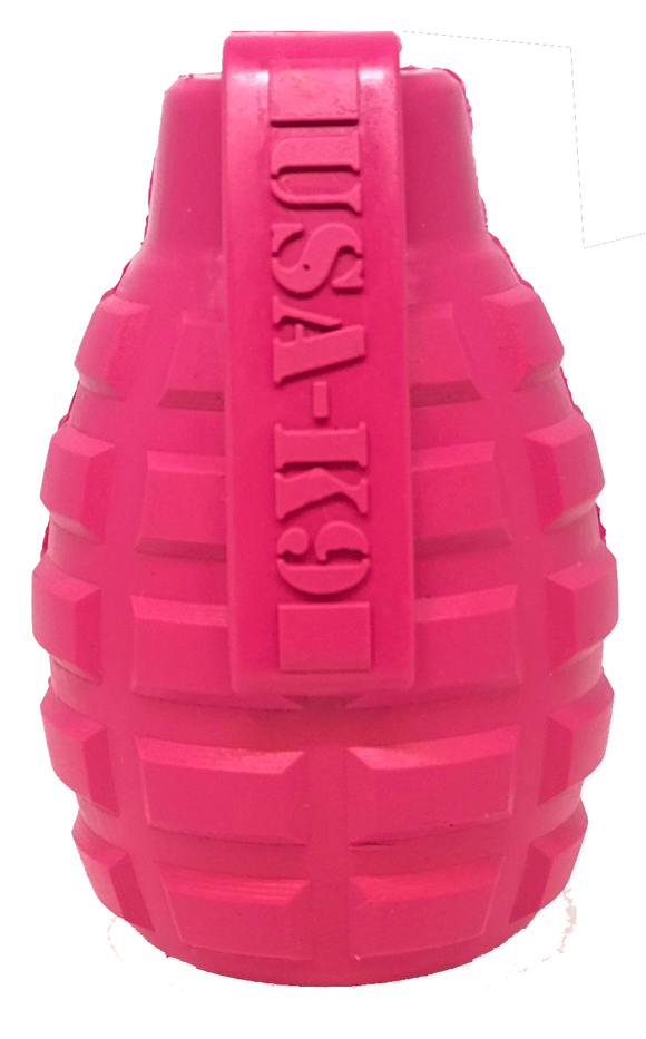 USA-K9 Puppy Grenade Durable Rubber Chew Toy & Treat Dispenser for Teething Pups - Pink.