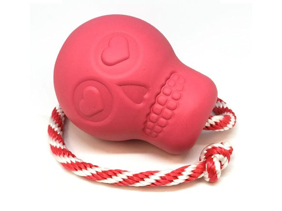 USA-K9 Skull Durable Rubber Chew Toy, Treat Dispenser, Reward Toy, Tug Toy, and Retrieving Toy - Pink.