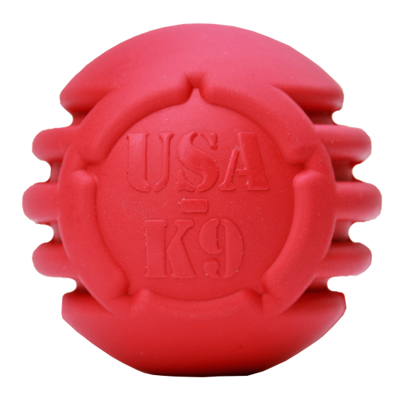 USA-K9 Stars and Stripes Ultra-Durable Rubber Chew Ball - Red.