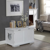 X-Large Cat Washroom Bench Litter Box Enclosure Furniture Box House with Table.