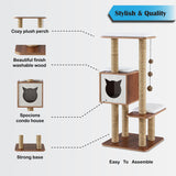 Elegant Wooden Modern Cat Tree Cat Condo Multi-Level Towers Cat Activity Tower with Scratching Posts, with Removable and Washable Mats (High Tower).