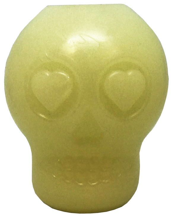 MKB Glow in the Dark Sugar Skull Chew Toy & Treat Dispenser - Medium - Translucent.