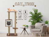 Elegant Wooden Modern Cat Tree Cat Condo Multi-Level Towers Cat Activity Tower with Scratching Posts, with Removable and Washable Mats (High Tower).