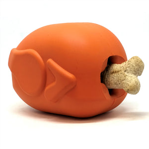 MKB Roasted Turkey Durable Rubber Chew Toy & Treat Dispenser - Medium - Orange.
