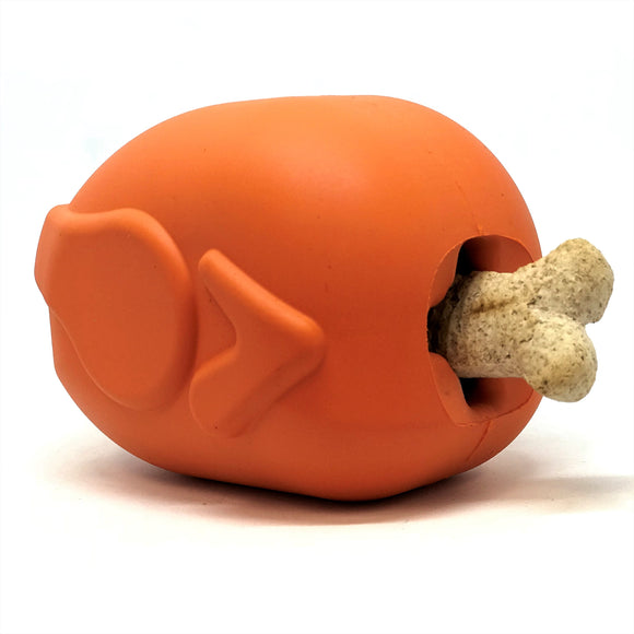 MKB Roasted Turkey Durable Rubber Chew Toy & Treat Dispenser - Medium - Orange.